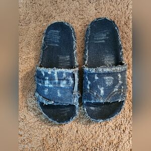 Custom Distressed Denim Slides NWOT